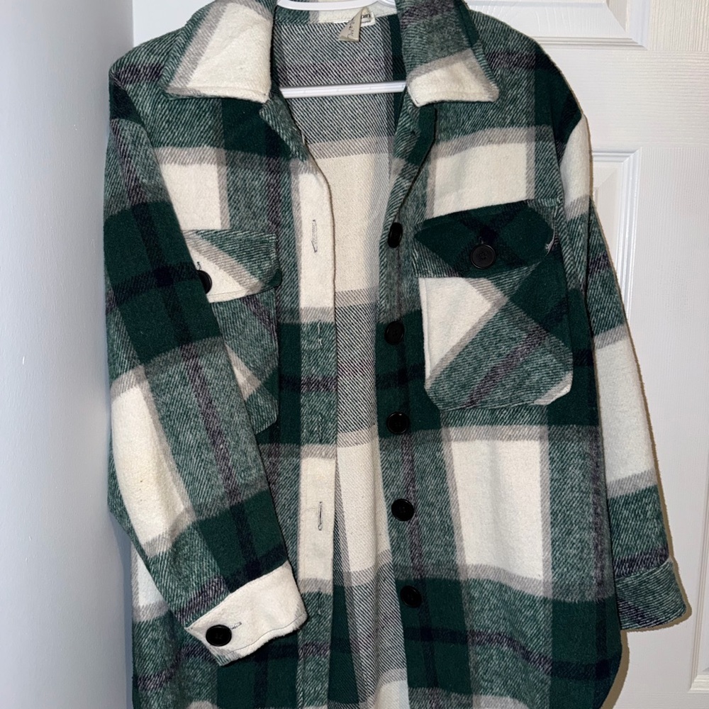 Plaid Green and White Women's Jacket